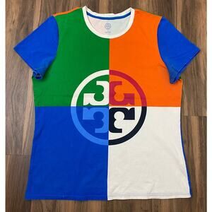 Women Tory Burch colorblock logo graphic cotton short sleeve t-shirt, L